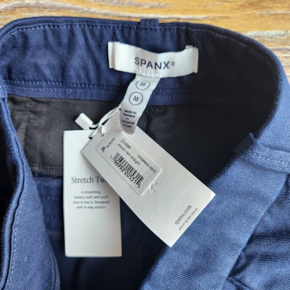 NWT SPANX Supersmooth Stretch Twill Straight Pant Zip-Pocket Timeless Navy - Picture 9 of 15